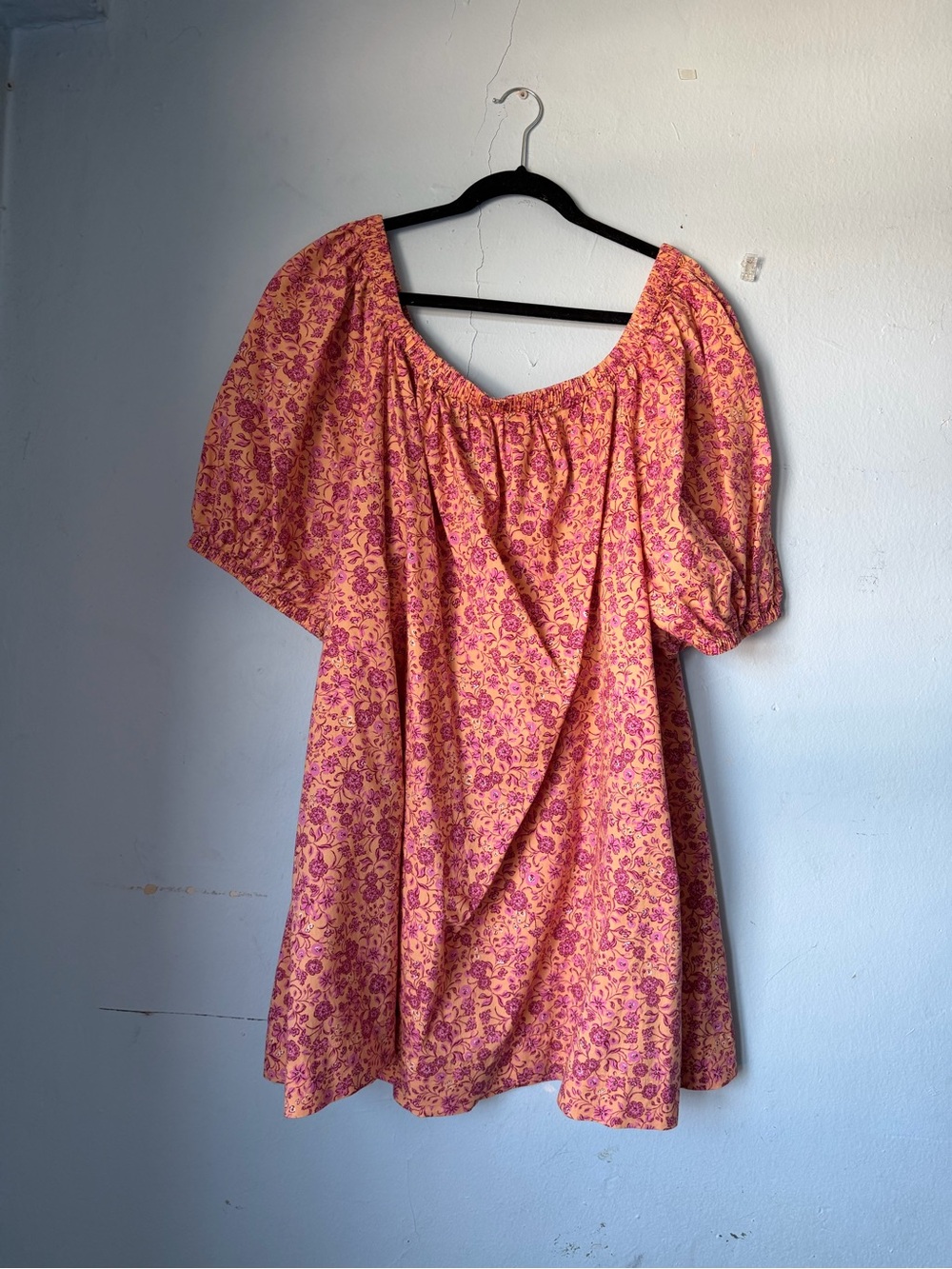 Old Navy Pink and Orange Floral Puff-Sleeve Mini Dress